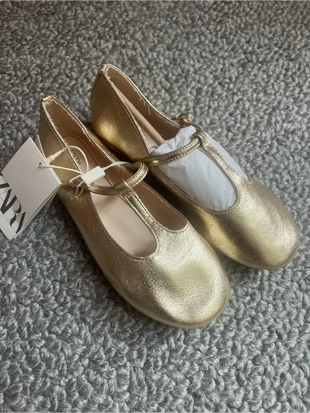 Zara Girls Gold T-Strap Dress Shoes